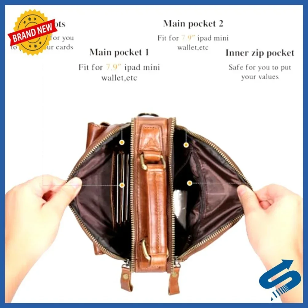 Genuine Leather Messenger Bag for Men, Crossbody Shoulder Bag with Multiple